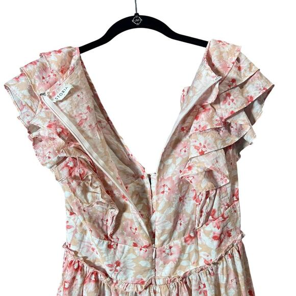 Storia Boutique Pink Coral Floral Ruffle Mini Dress Small Spring Summer Vacation - Picture 7 of 8